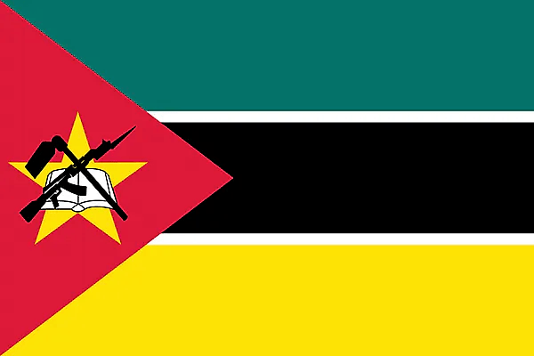 The flag of Mozambique features an AK-47 with an attached bayonet, meant to symbolize defense and vigilance.