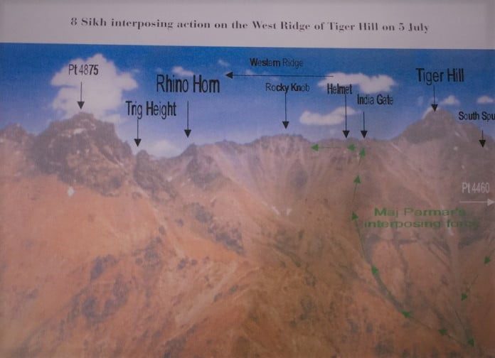 kargil hill battle map, green arrows indicate the PAK Army movement