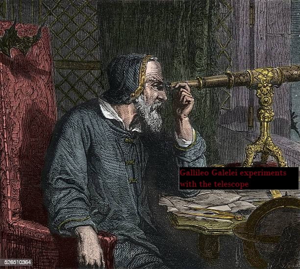 Galileo Galilei and his Telescope - engraving 1864