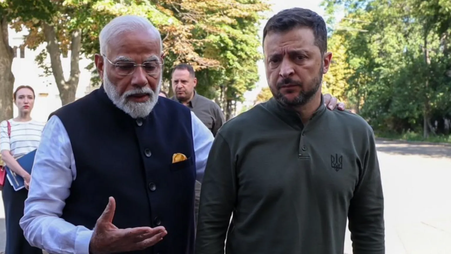 Mr Modi (left) with Mr Zelensky in Kyiv on Friday